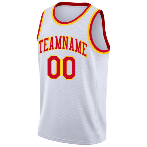 Custom White Red-Yellow Classic Tops Fashion Sportwear Basketball Jersey