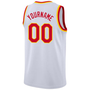 Custom White Red-Yellow Classic Tops Fashion Sportwear Basketball Jersey