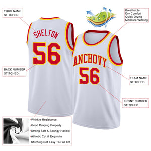 Custom White Red-Yellow Classic Tops Fashion Sportwear Basketball Jersey