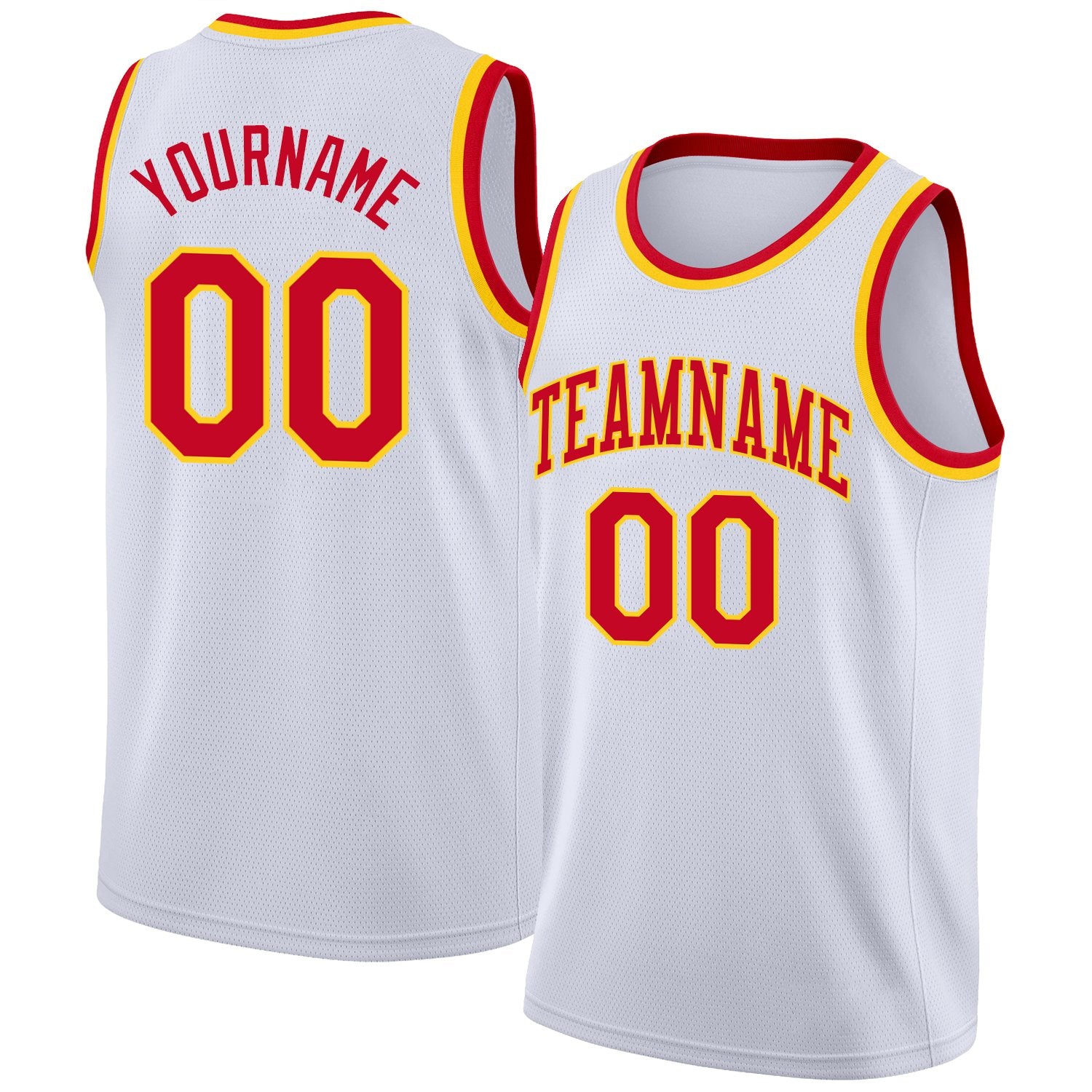 Maillot de basket-ball classique personnalisé blanc rouge-jaune, vêtements de sport à la mode